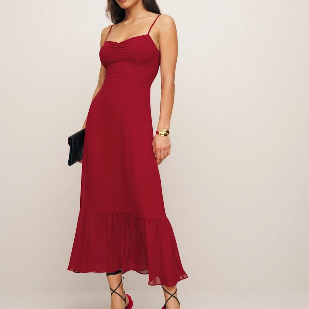 Reformation Emersyn Dress Crimson Red Size 2 NWT Midi Slip Wedding Guest